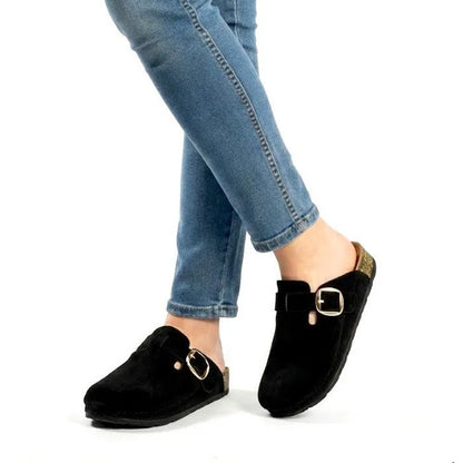 Sabot Femme en Velours avec Boucle – Noir